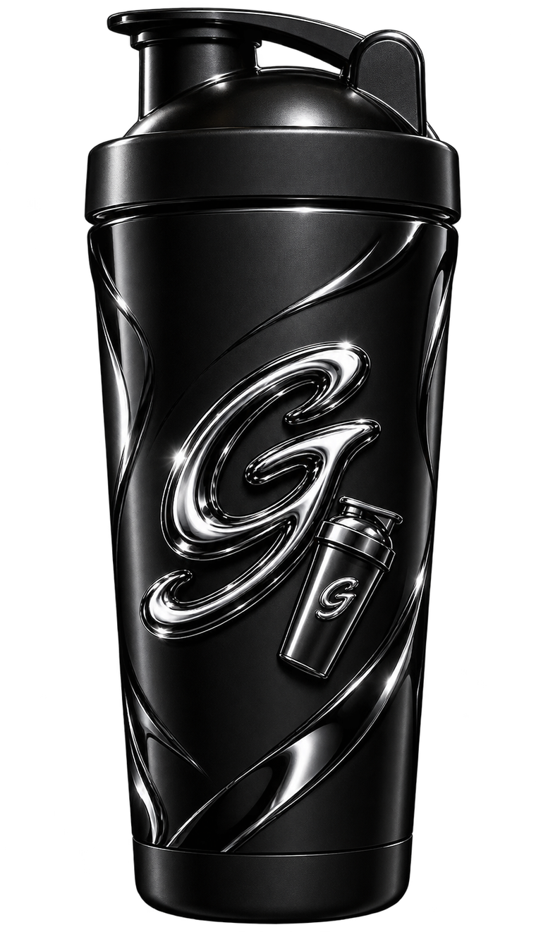 Shaker Gshakers negro cromado con logo G en relieve, 700 ml, altura 220 mm, ancho 80 mm, con bola mezcladora de 28 mm